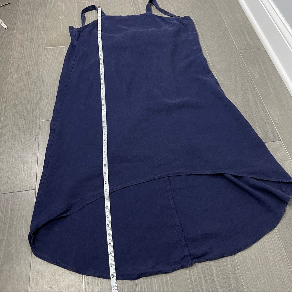 Hoodlamb Lagenlook High Low Minimalist Hemp Dress Adjustable Strap Tie Navy L - Picture 11 of 12